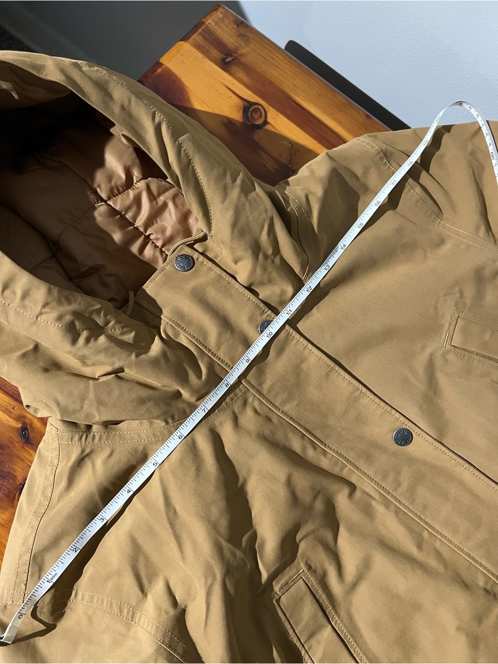 Women’s Hooded Long Puffer Coat - Tan - Picture 5 of 11